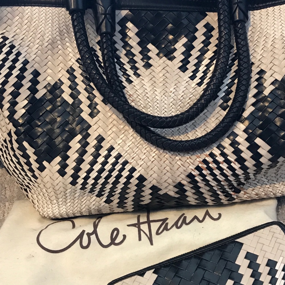 Cole Haan woven leather tote with matching wallet